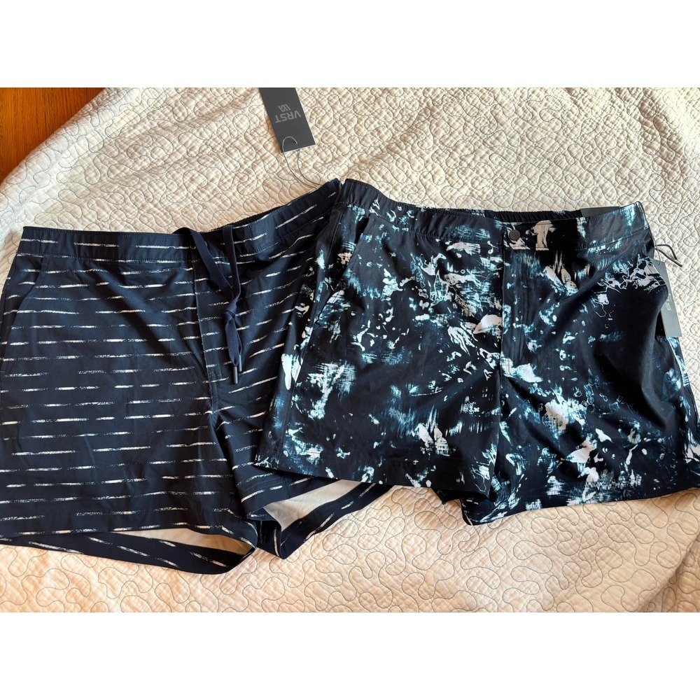 VRST Mens Slim Fit Shorts Bundle 2pk Navy Stripe Black Abstract Marble Large
